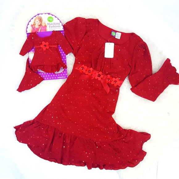 New 12 Plus DOLLIE ME Red Dress Christmas Matching Outfit 18" American Girl Doll - Picture 12 of 16
